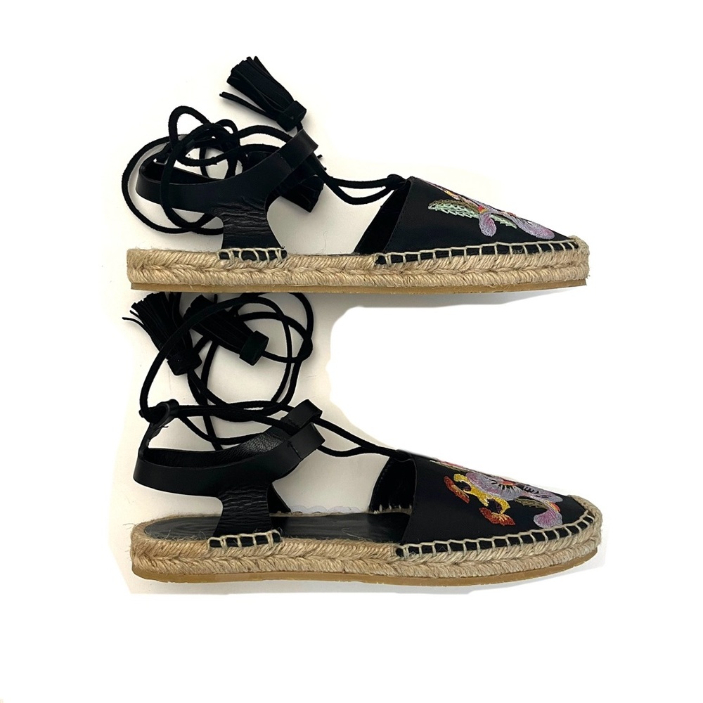 ETRO | Floral Bird Embroidered Black Lace- Up Tassel | Espadrilles - Picture 8 of 13